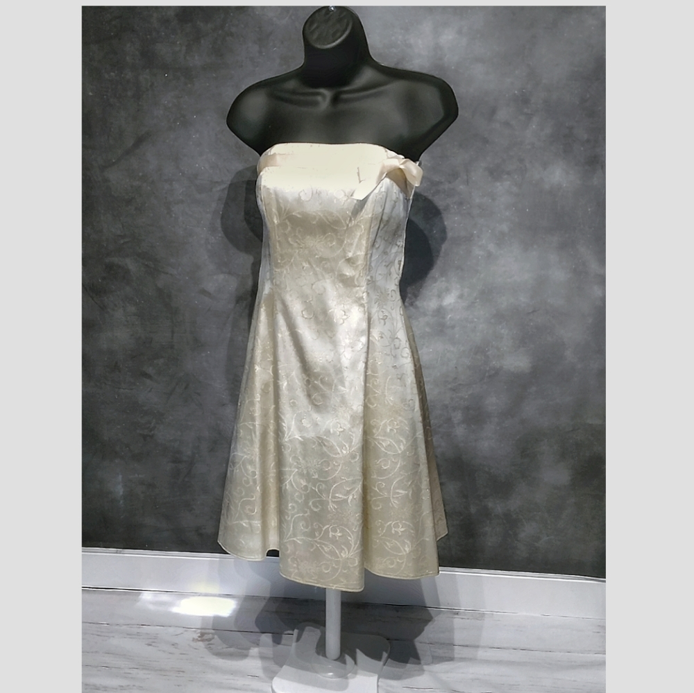 3/$15 Roberta Strapless Cream and Gold Dress